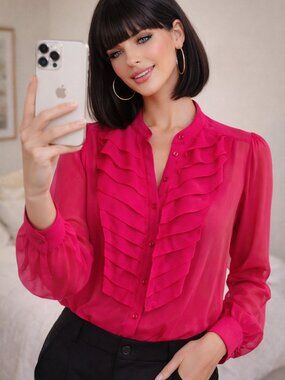 AX AEMANI EXCHANGE DREAM DARK PINK CHIFFON BLOUSE